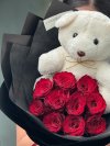10 Roses Classic Bouquet With Teddy